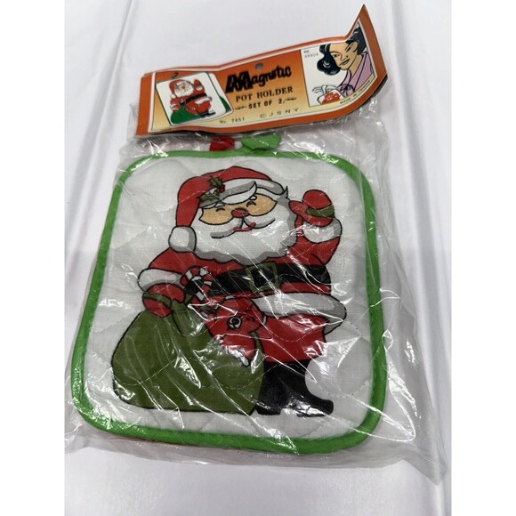 J.SN.Y  Santa MAGNETIC POT HOLDER 7451 Made In Taiwan  PREMIUM VINTAGE  Set of 2 - Picture 2 of 4